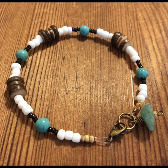 Hand Crafted Other - Men's Beaded Bracelet, Turquoise and White Men's Bracelet, Handmade Bracelet